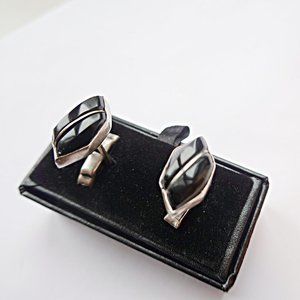 Mexico Sterling Silver Onyx Gemstone Cufflinks